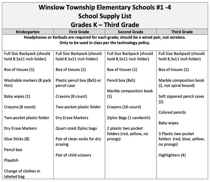 School Supply List