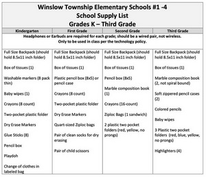 School Supply List