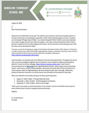 Welcome Back Letter